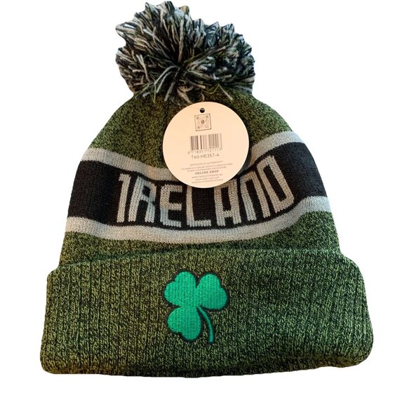 Ireland Pom Pom Beanie Lucky Green Heathered Clover Shamrock Hat Robin Ruth New - Picture 9 of 13